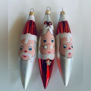 Colombia MCM Teardrop Handpainted Santa Mrs Claus Glass Ornaments Set Vintage 6"